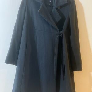 GAP Black Wool Coat with Tie Waist